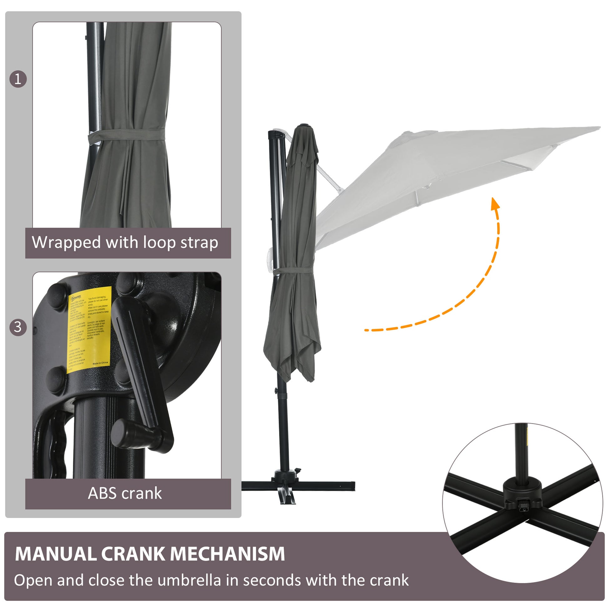 8' x 8' Square Patio Hanging Offset Umbrella with 360° Rotation, Aluminum Outdoor Cantilever Parasol with Crank & Tilt, 
