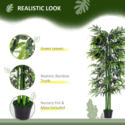 Set of 2 6FT Artificial Bamboo Tree Fake Decorative Plant with Nursery Pot for Indoor Outdoor Décor
