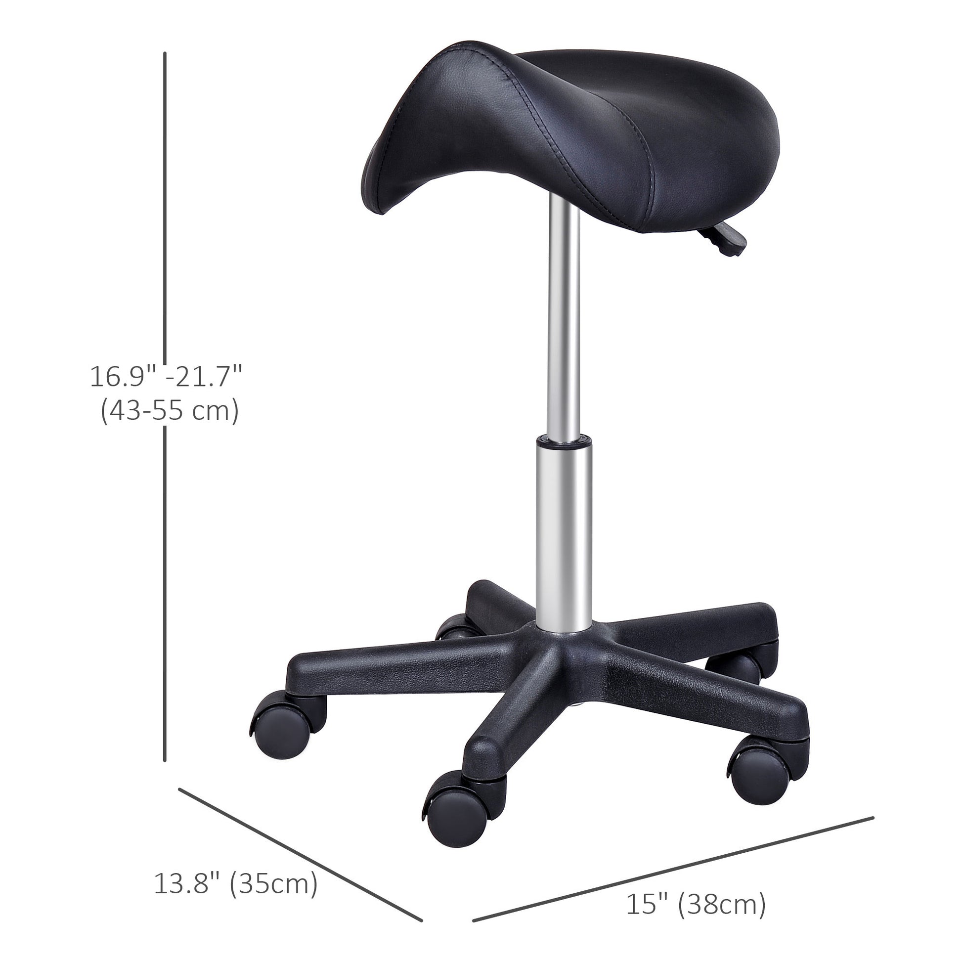 Saddle Stool, PU Leather Rolling Stool with Wheels, Adjustable Salon Chair for Kitchen, Salon Spa, Bar, Home Office, Mas