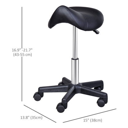 Saddle Stool, PU Leather Rolling Stool with Wheels, Adjustable Salon Chair for Kitchen, Salon Spa, Bar, Home Office, Mas