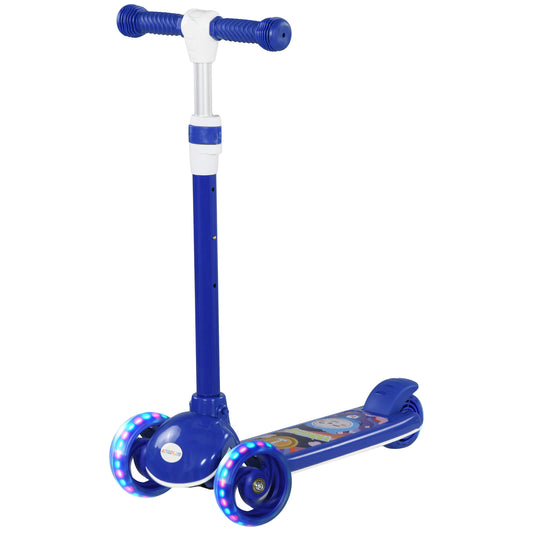 Qaba 3 Wheel Kids Scooter, Toddler Kick Scooter with Adjustable Height, Rear-Fender Brake, LED Light, TPE Handlebar, Blu