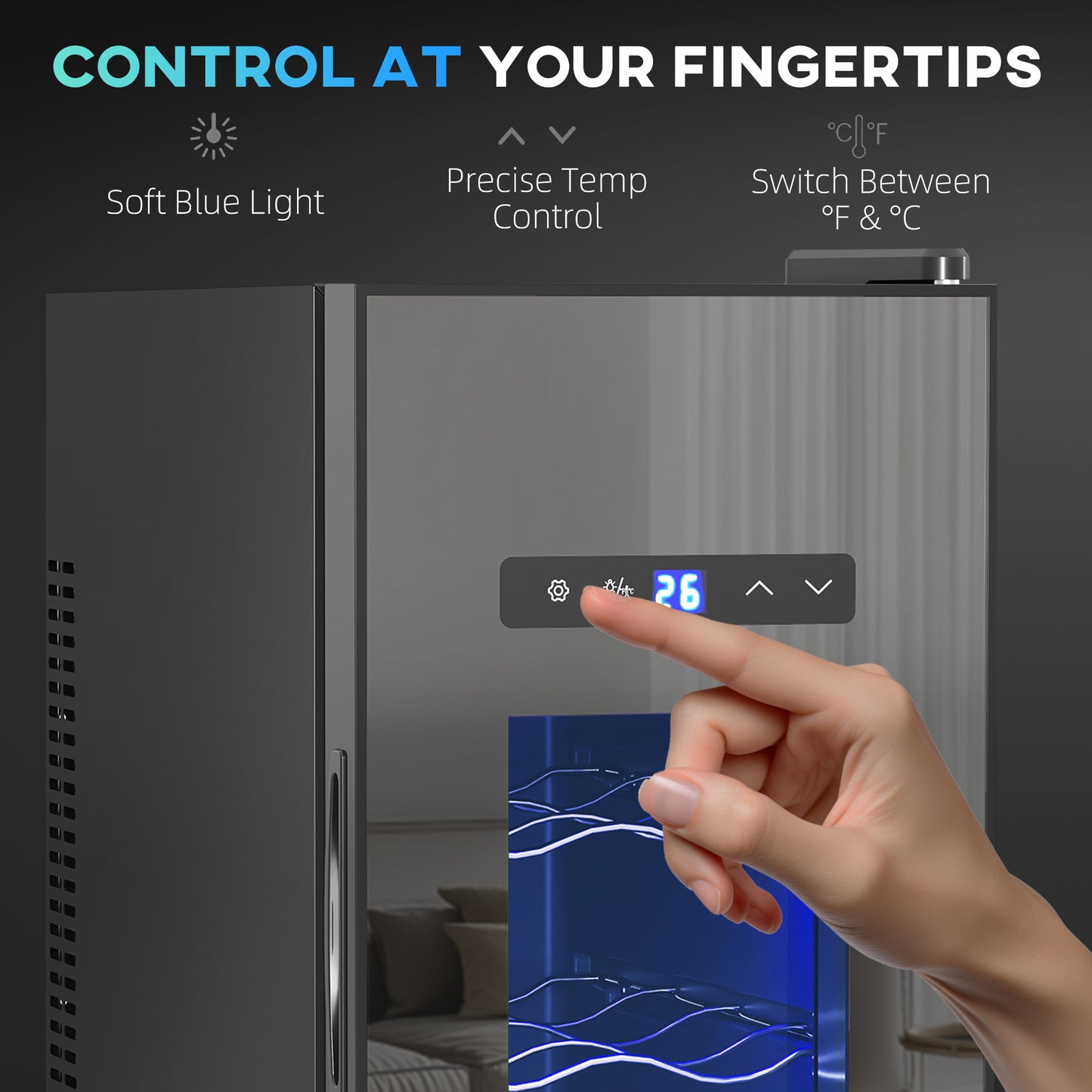 Wine Fridge, 12 Bottle, Under Counter Drinks Beer Wine Cooler with Glass Door, LED Light, Temperature Control