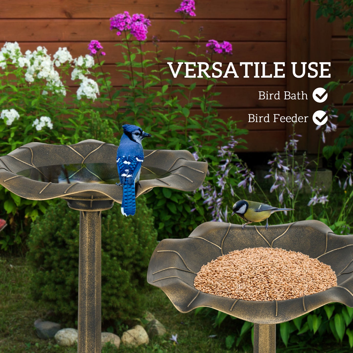 Bird Bath for Outdoors, 28" Height Birdbath with Lotus Leaf Basin, Bird Feeder with Stand for Garden, Yard, Bronze