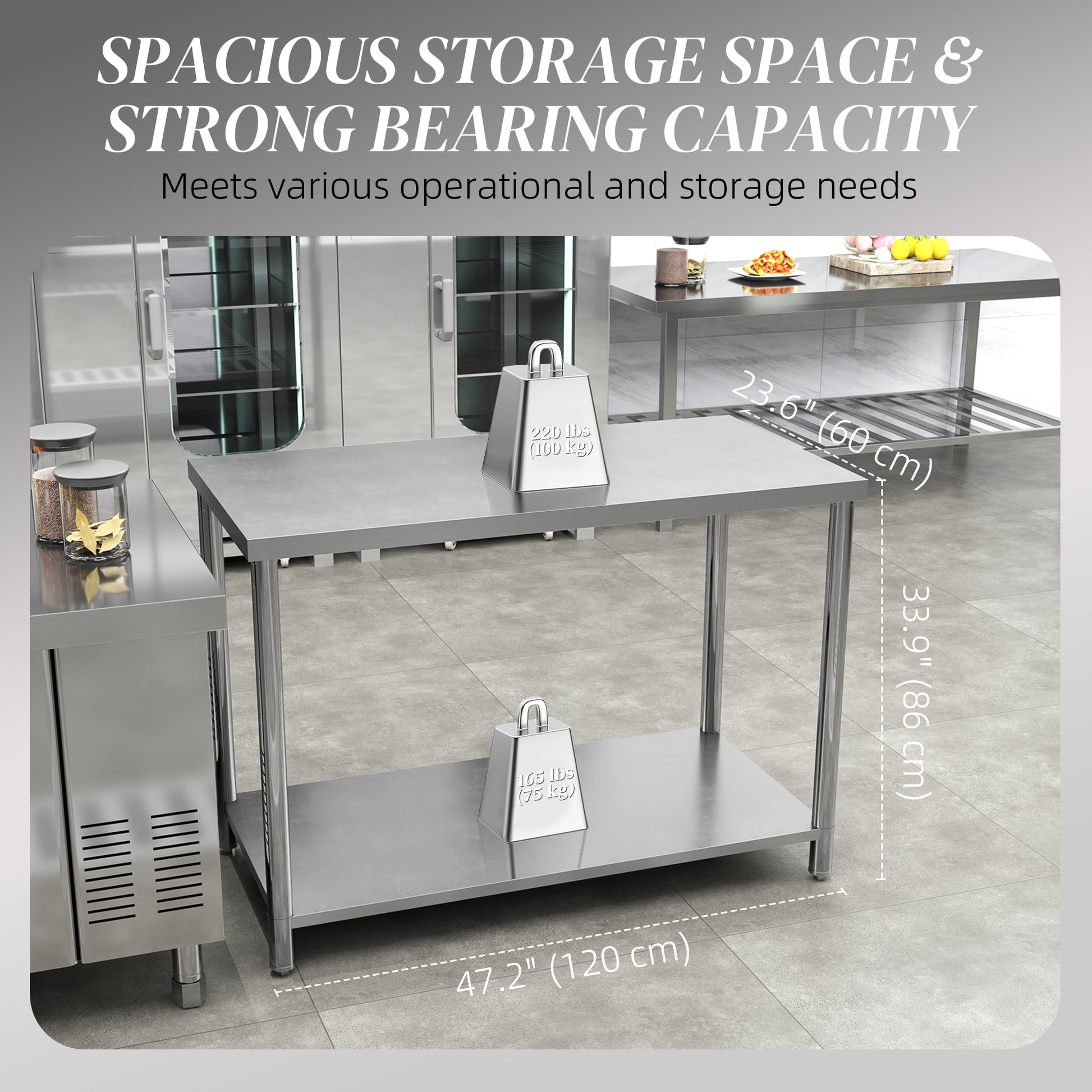 Stainless Steel Workbench, 24"x47"x34", Heavy Duty Work Prep Table with Shelf, Workbench for Kitchen, Garage