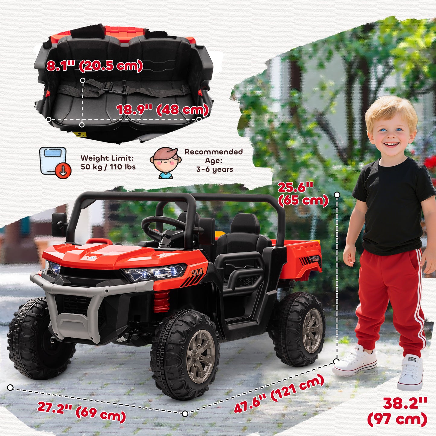 VarietyKart 12V Ride on Car with Electric Bucket, Two-Seater, Shovel, Remote Control, Spring Suspension, Horn, Music, Re