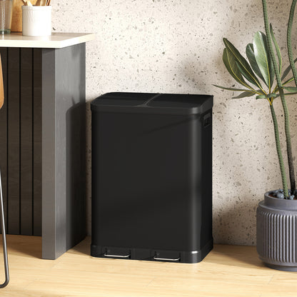 Kitchen Garbage Bin, 2 x 7.9 Gal (2 x 30 L) Trash Can, Soft-Close Garbage Can with Removable Inner Buckets, Black