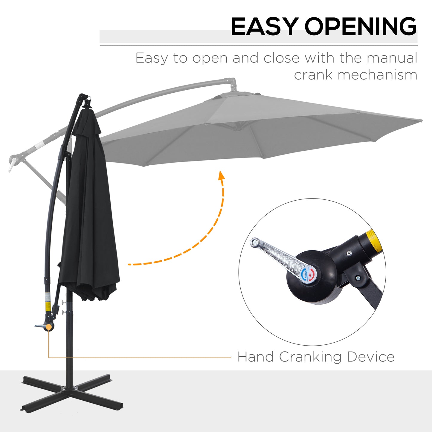 9.7 ft Cantilever Patio Umbrella with Crank and Cross Base - Black - Image 3