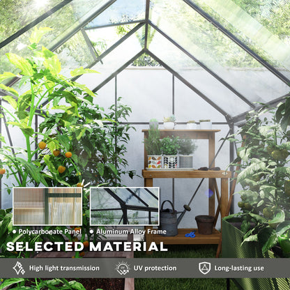 6' x 8' x 6.5' Polycarbonate Greenhouse, Walk-in Green House with Adjustable Roof Vent Galvanized Base Sliding Door Rain