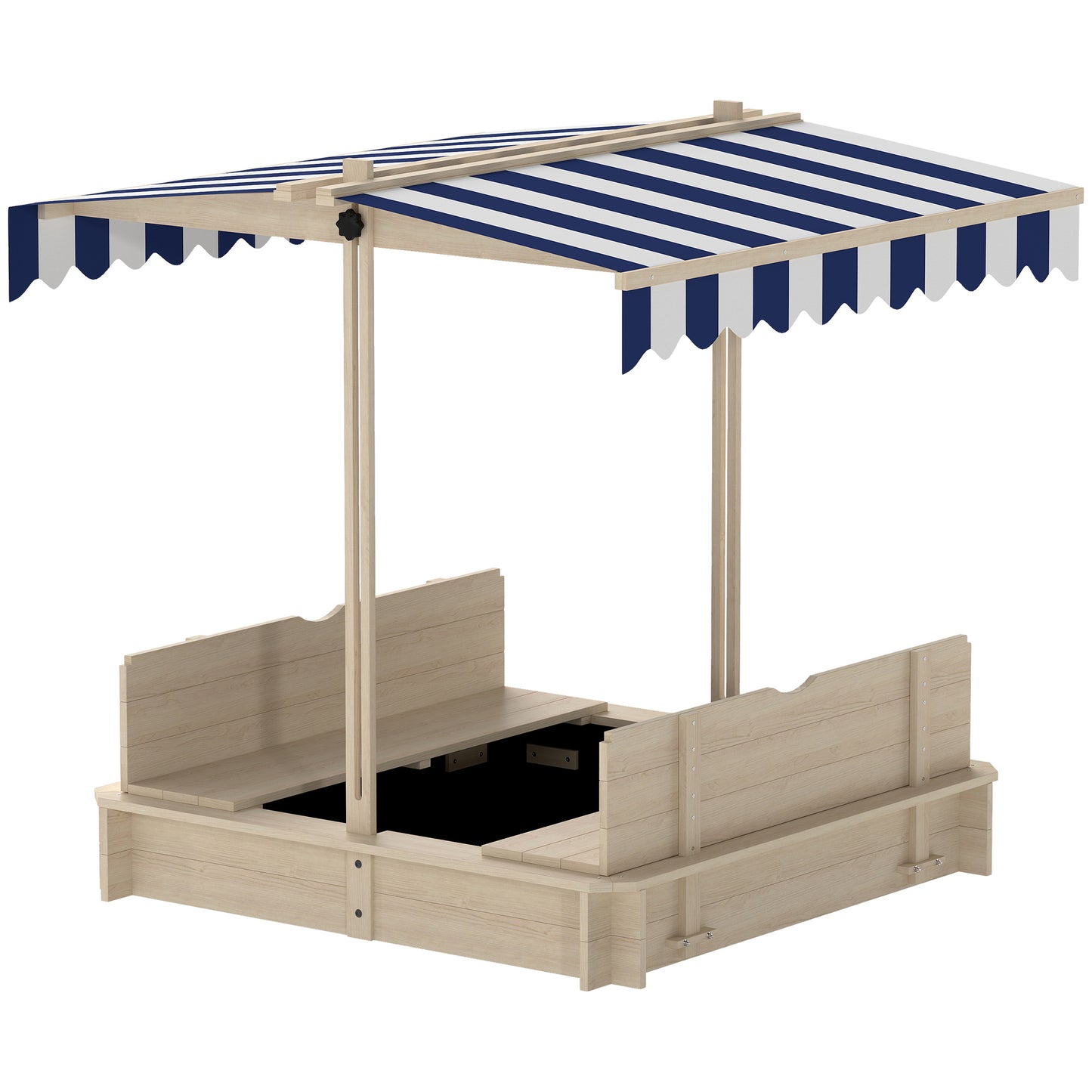Kids Wooden Sandbox Outdoor Backyard Playset Children Play Station w/ Adjustable Canopy & Convertible Bench Sand for 3-7