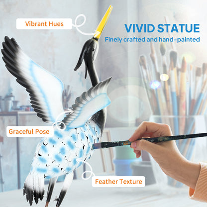 Flying Crane Garden Statue, 42.5" Standing Lawn Ornament, Steel Garden Decor Bird Statue with Stakes for Lawn Patio Back