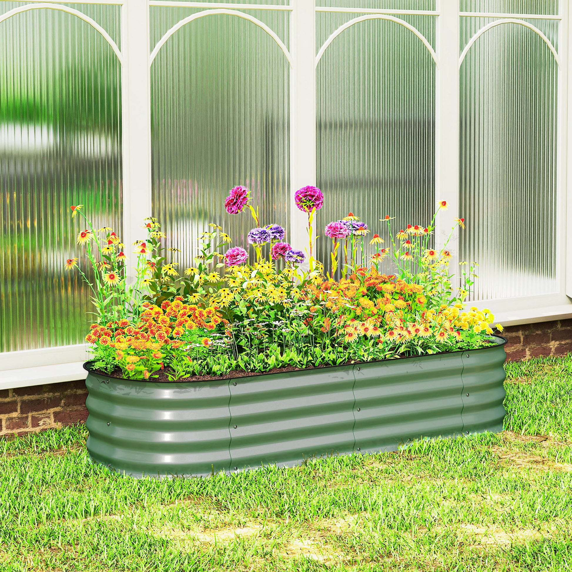 4.9 x 2 x 1ft Galvanized Raised Garden Bed Kit, Metal Planter Box with Safety Edging, Green