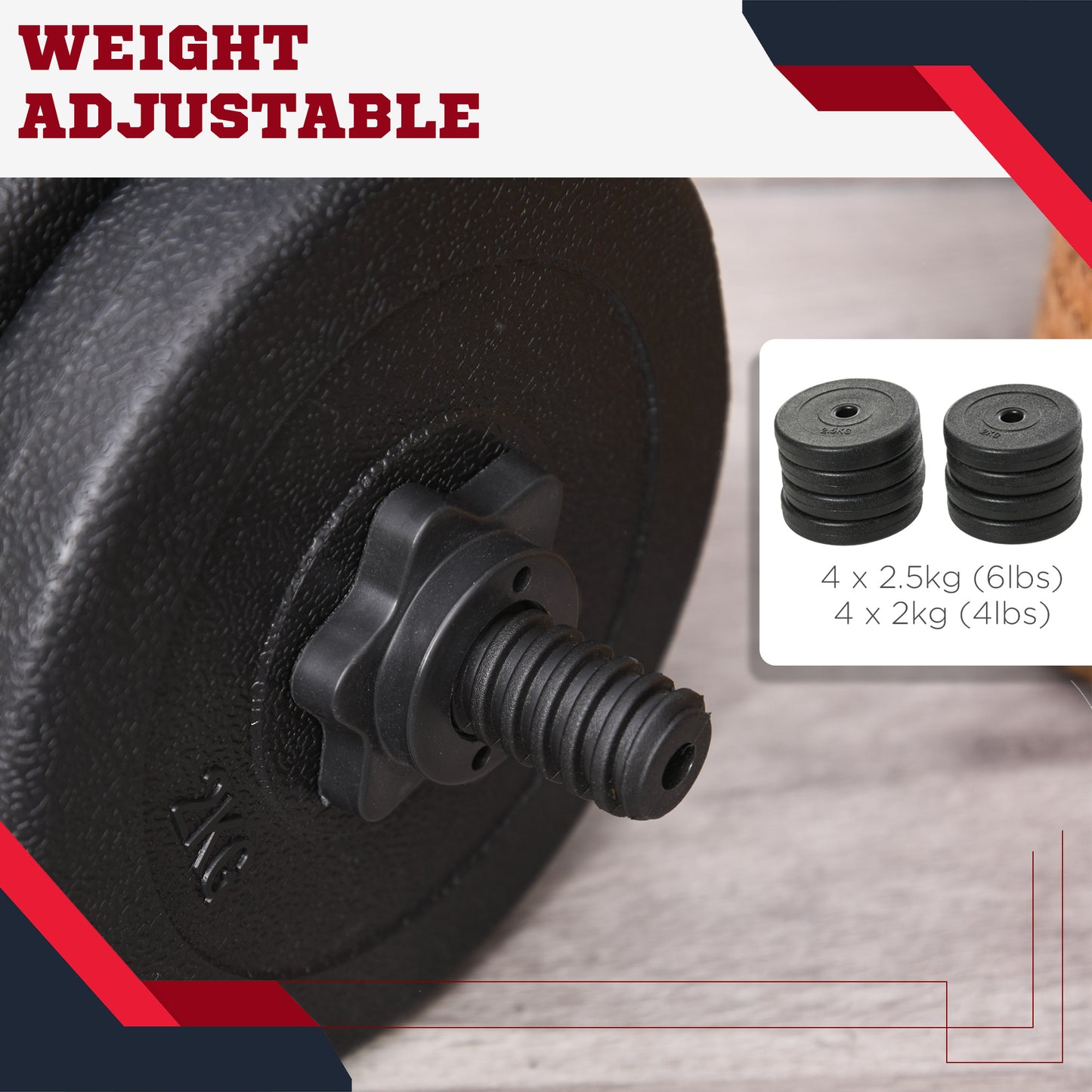 Soozier Adjustable 2 x 22lbs Weight Dumbbell Set for Weight Fitness Training Exercise Fitness Home Gym Equipment, Black 