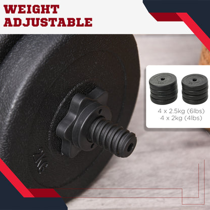 Soozier Adjustable 2 x 22lbs Weight Dumbbell Set for Weight Fitness Training Exercise Fitness Home Gym Equipment, Black 