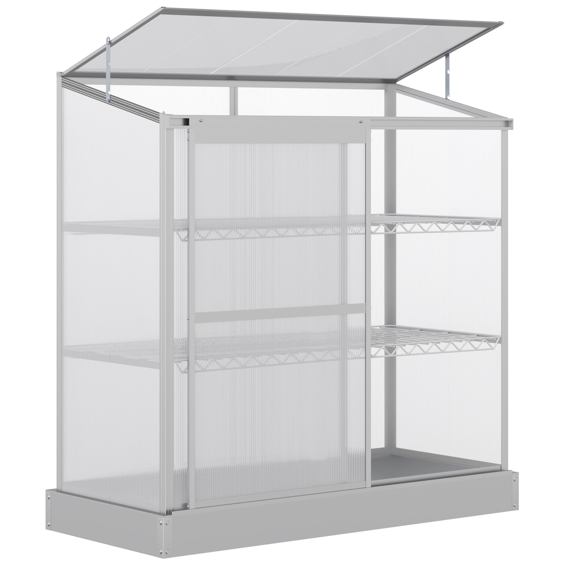 Aluminum Cold Frame Greenhouse, Raised Planter Bed Protection with Openable Top and 2 Shelves for Outdoor Indoor