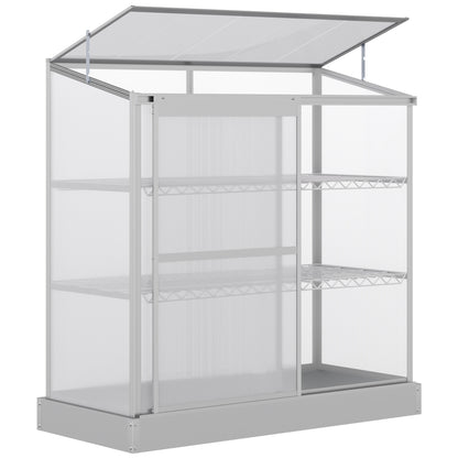 Aluminum Cold Frame Greenhouse, Raised Planter Bed Protection with Openable Top and 2 Shelves for Outdoor Indoor