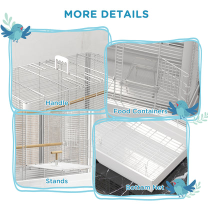 22" Bird Cage for Budgie Finches Canaries Love Birds with Wooden Stands, Slide-Out Tray, Handles, Food Containers, White