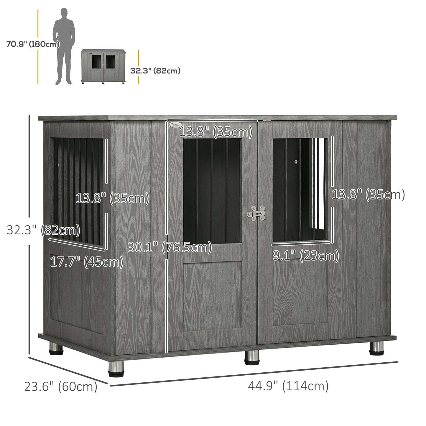 Dog Crate Furniture with Lockable Magnetic Door, Adjustable feet for Extra Large, Medium & Small Dogs, Indoor Use, Grey