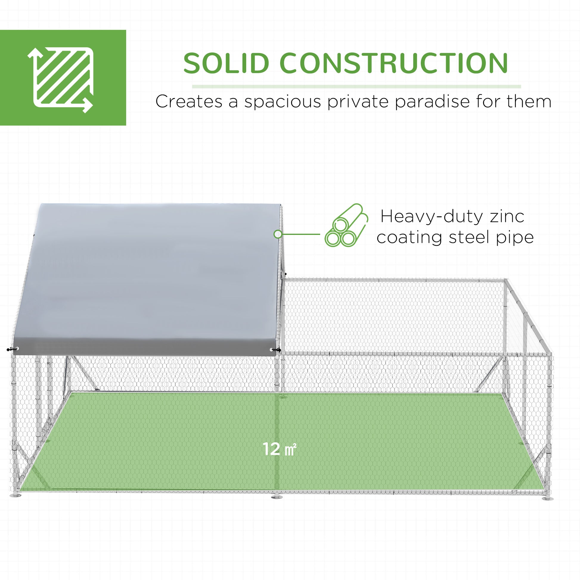 Large Metal Chicken Coop, Hen Run House with Anti-Ultraviolet Cover, Walk-in Poultry Cage for Ducks, Rabbits, Outdoor Ba