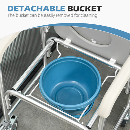 3-in-1 Shower Commode Wheelchair, Transport Beside Commode Chair with Padded Seat for the Elderly, Disabled