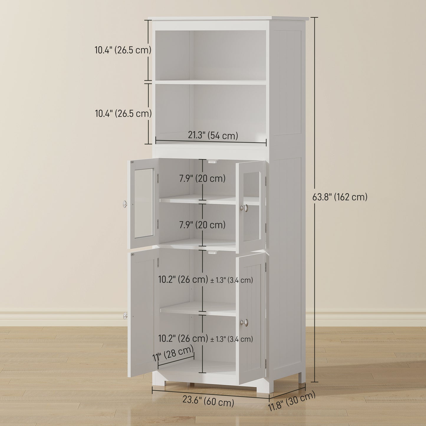 63" Small Buffet with Hutch, 4-Door Kitchen Pantry, Freestanding Storage Cabinet with Adjustable Shelf for Dining Room, 