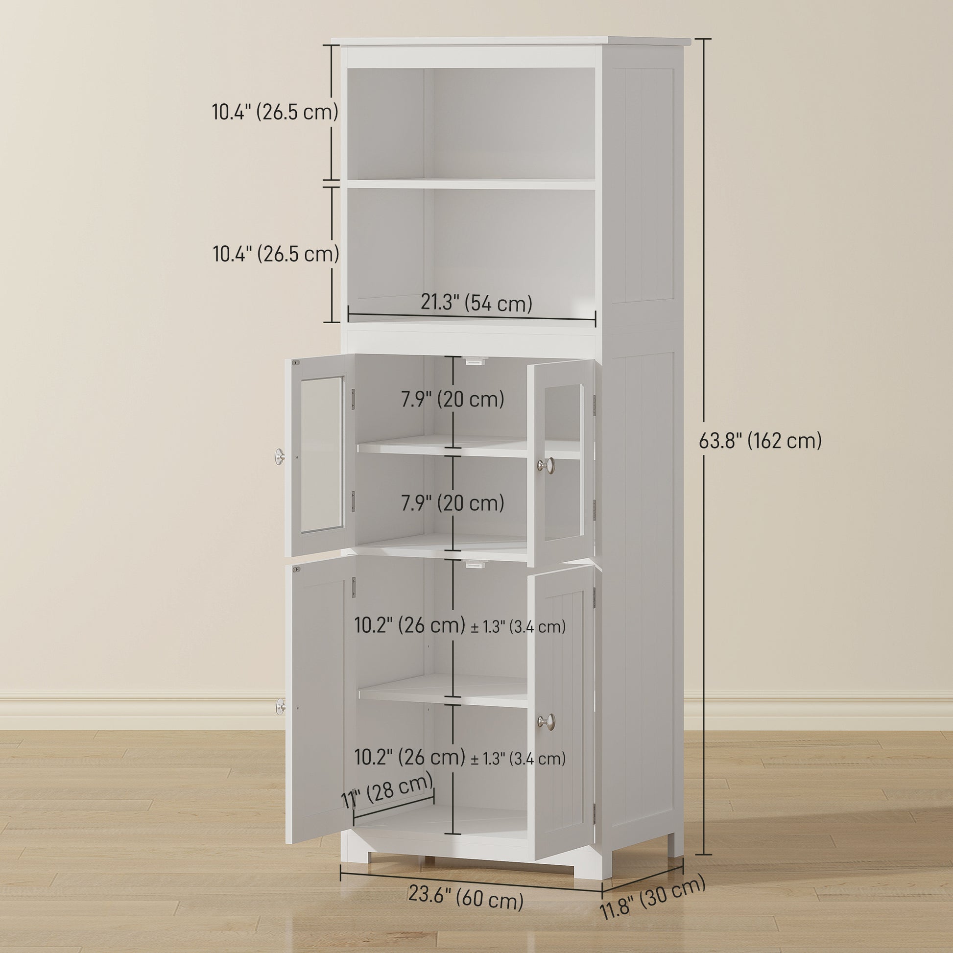 63" Small Buffet with Hutch, 4-Door Kitchen Pantry, Freestanding Storage Cabinet with Adjustable Shelf for Dining Room, 