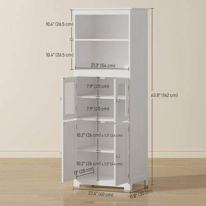 63" Small Buffet with Hutch, 4-Door Kitchen Pantry, Freestanding Storage Cabinet with Adjustable Shelf for Dining Room, 