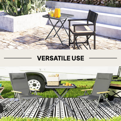 27.5" Square Outdoor Patio Table, Outdoor Folding Table with Grid Rattan-Like Top for Camping, Picnic, Light Grey