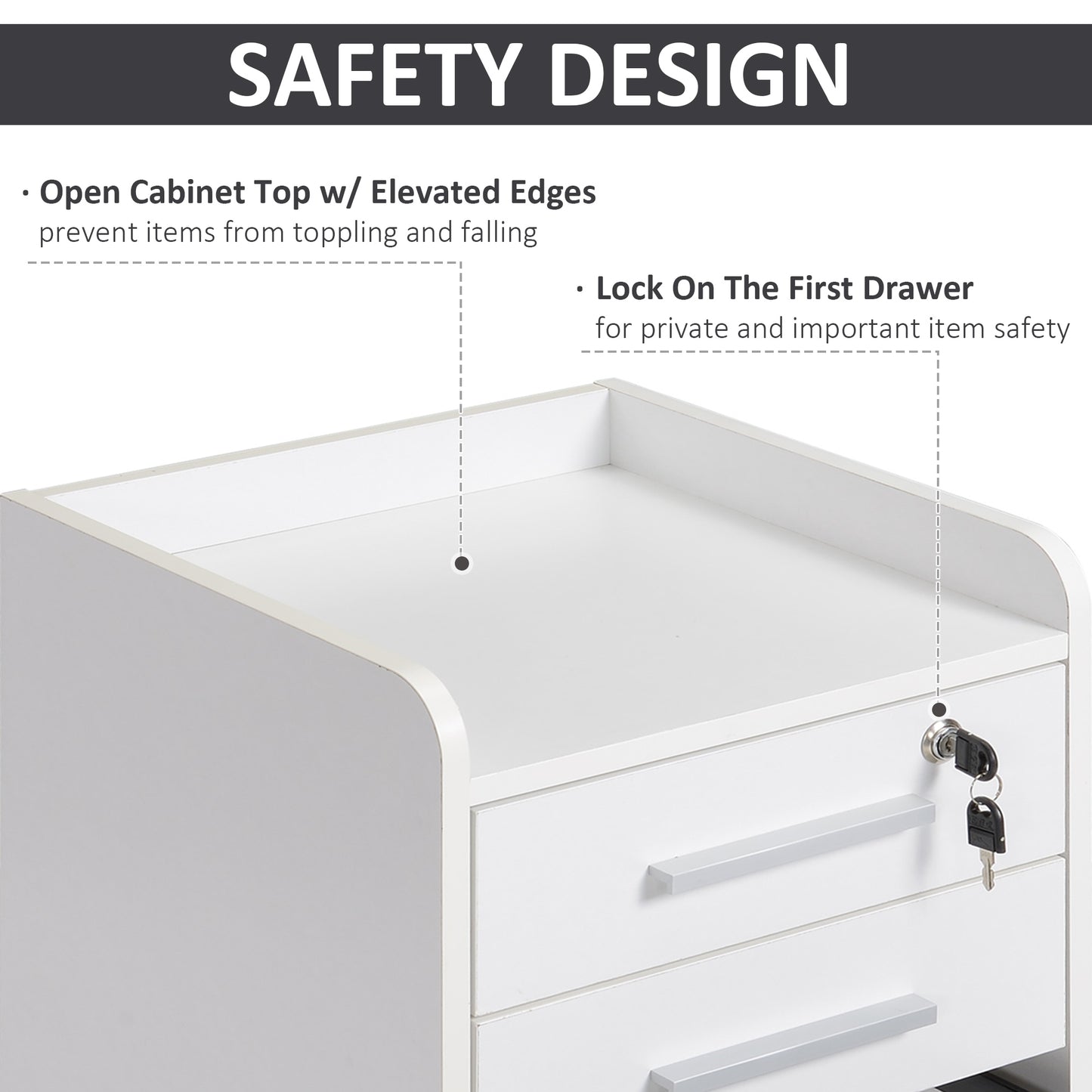 3 Drawer File Cabinet with Lock and Edged Top, Lockable Filing Cabinet on Wheels for Letter and A4 Size, White