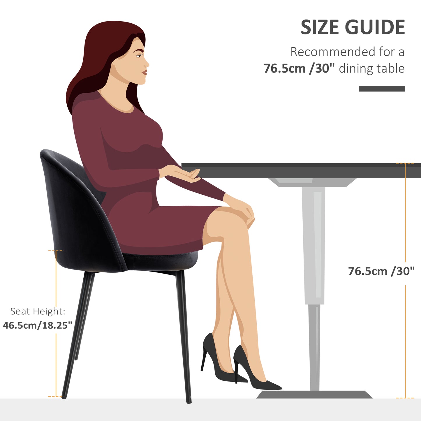 Modern Dining Chairs, Mid-Back Velvet-touch Upholstery Side Chair, Table Chair for Living Room, Dining Room, Black, Set 