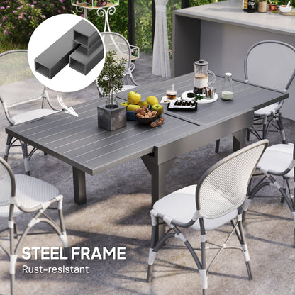35"-71"  Extendable Aluminium Outdoor Dining Table, Slatted Top Patio Table for 4-6 Person, for Garden, Backyard, Grey