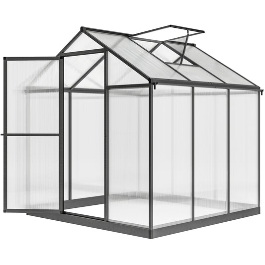 6' x 8' x 6.4' Polycarbonate Greenhouse, Aluminum Walk-In Green House Kit Garden, Plants Grow with Rain Gutter and Roof 