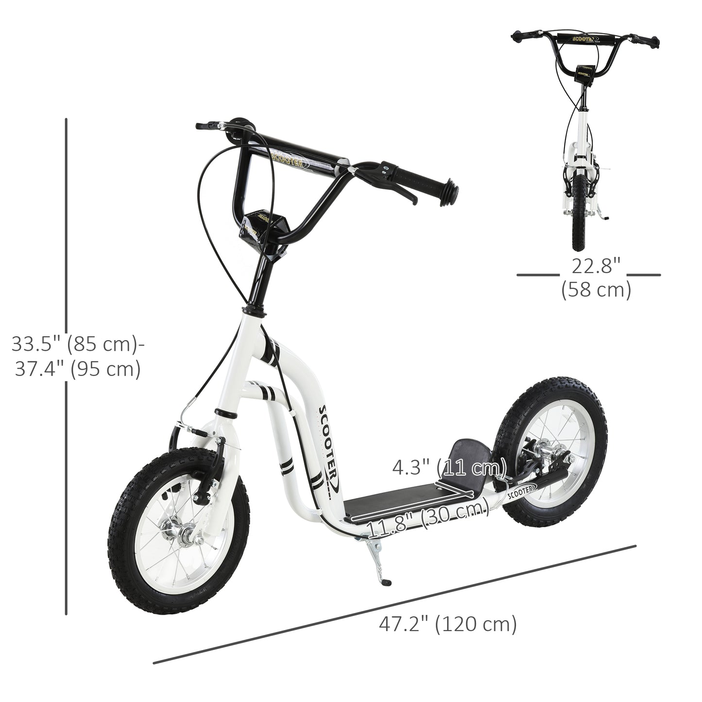 VarietyKart Dual Brakes Kick Scooter 12-Inch Inflatable Front Wheel Ride On Toy for Age 5+, White