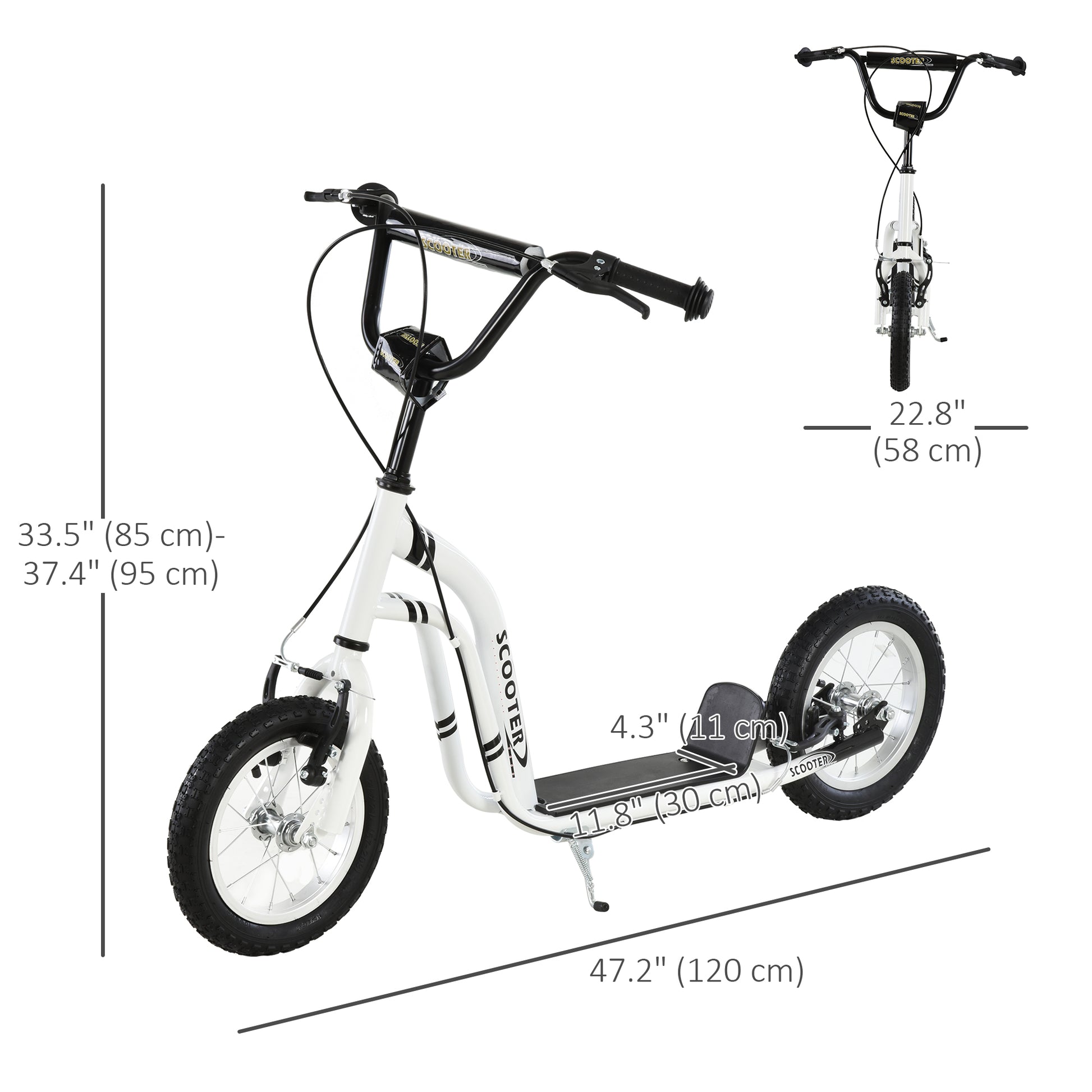 VarietyKart Dual Brakes Kick Scooter 12-Inch Inflatable Front Wheel Ride On Toy for Age 5+, White