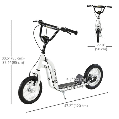 VarietyKart Dual Brakes Kick Scooter 12-Inch Inflatable Front Wheel Ride On Toy for Age 5+, White