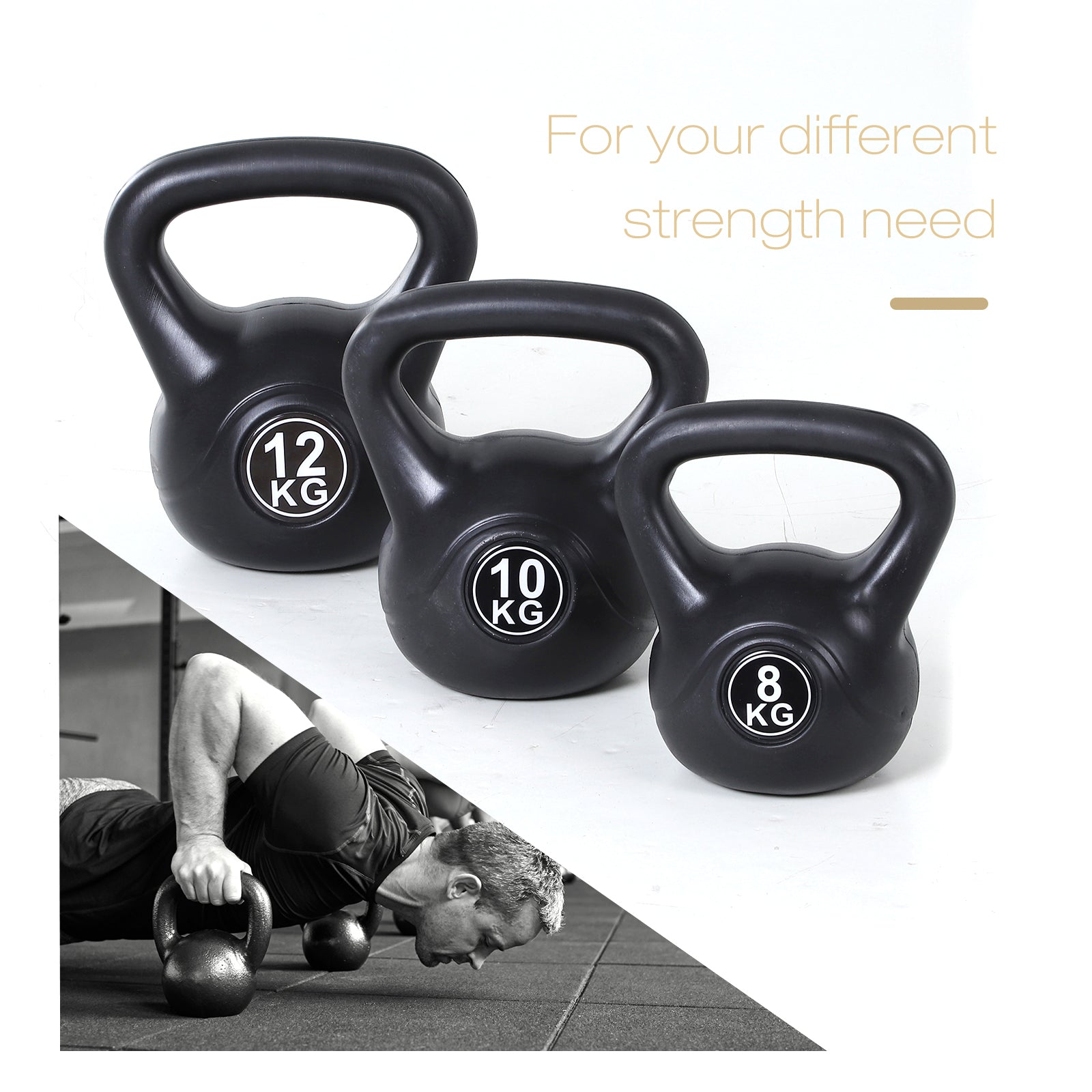 Soozier 26lb Fitness Kettlebell, Plastic Exercise Weight, Weightlifting Tools with Sand, Handle, Noise Reduction for Hom