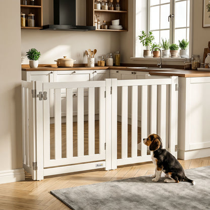 23.5"H Foldable Dog Gate with Door, 4 Panels Freestanding Pet Gate Barriers Indoor with Support Feet, Puppy Fence for Do
