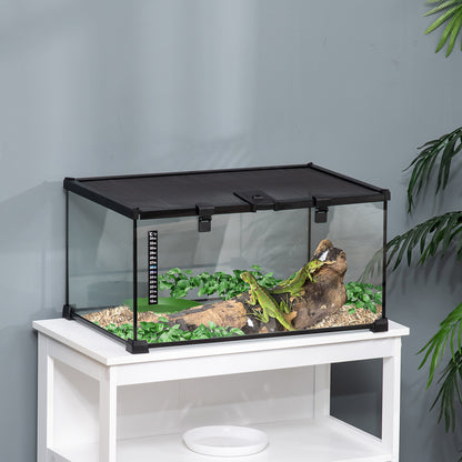 Glass Reptile Terrarium with Thermometer, Water Basin, Full View Visually for Lizards, Horned Frogs, Snakes, Spiders