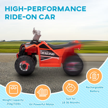 VarietyKart 6V Quad Kids Electric Car with Wear-resistant Wheels, for Boys and Girls Aged 18-36 Months, Red
