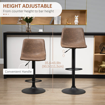 Adjustable Counter Height Bar Stools Set of 2, 360° Swivel Kitchen Counter Stools Dining Chairs with Backs, Vintage Leat