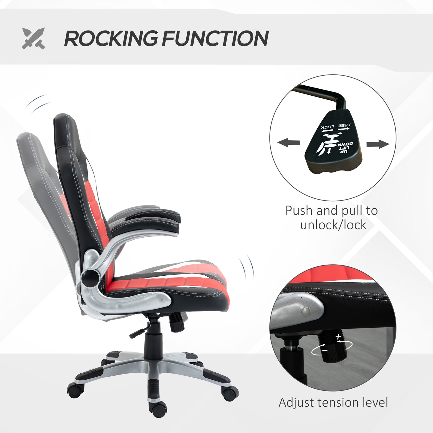 Racing Gaming Chair PU Leather Office Chair Executive Computer Desk Chair with Adjustable Height, Flip Up Armrest, Swive