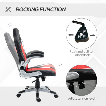 Racing Gaming Chair PU Leather Office Chair Executive Computer Desk Chair with Adjustable Height, Flip Up Armrest, Swive