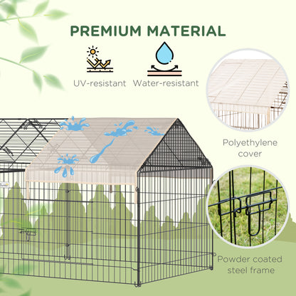 Pet Playpen with Roof, Metal Guinea Pig Cage, Rabbit Pen, Chicken Coop Run, Catio Cat Enclosure with Cover, Doors, Indoo