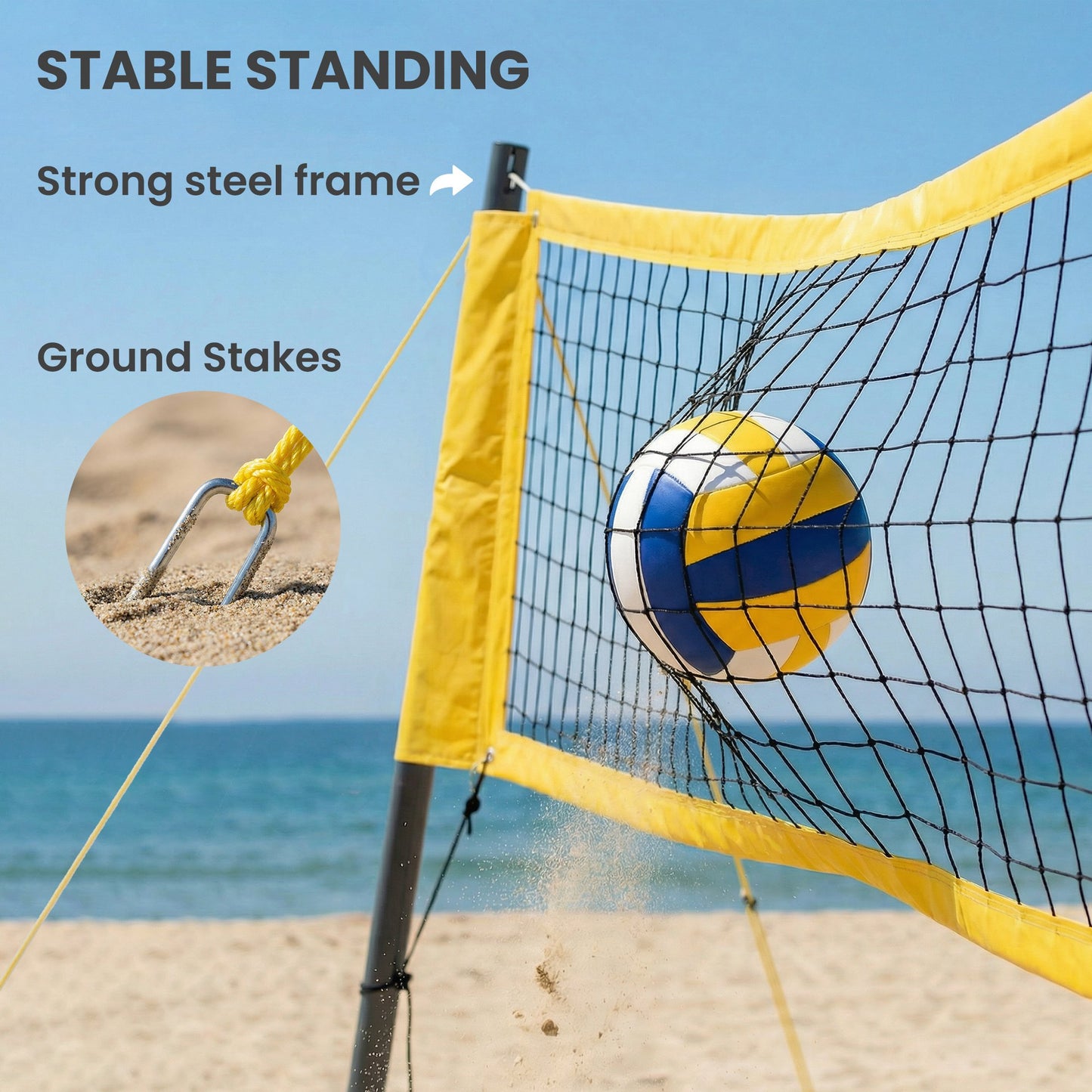 Soozier 31ft Portable Volleyball Net Set with Adjustable Height Steel Poles, Volleyball, Boundary Line and Carrying Bag