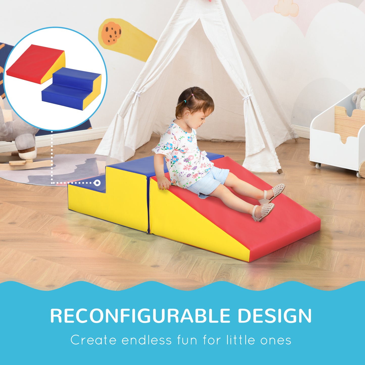 Soozier 2-Piece Climb and Crawl Activity Soft Play Set, Secure Foam Blocks Playset for Toddler Preschooler Babies Indoor