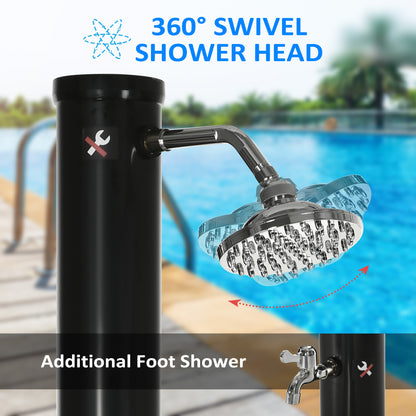 7.3FT 5.3 Gallon Solar Heated Shower, 2-Section Outdoor Shower with Shower Head, Foot Shower, Temperature Display for Ba