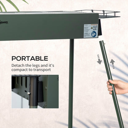 Portable BBQ Grill, Charcoal Grill with Side Seasoning Baskets, Hooks and Nets for Outdoor, Picnic, Camping, Dark Green