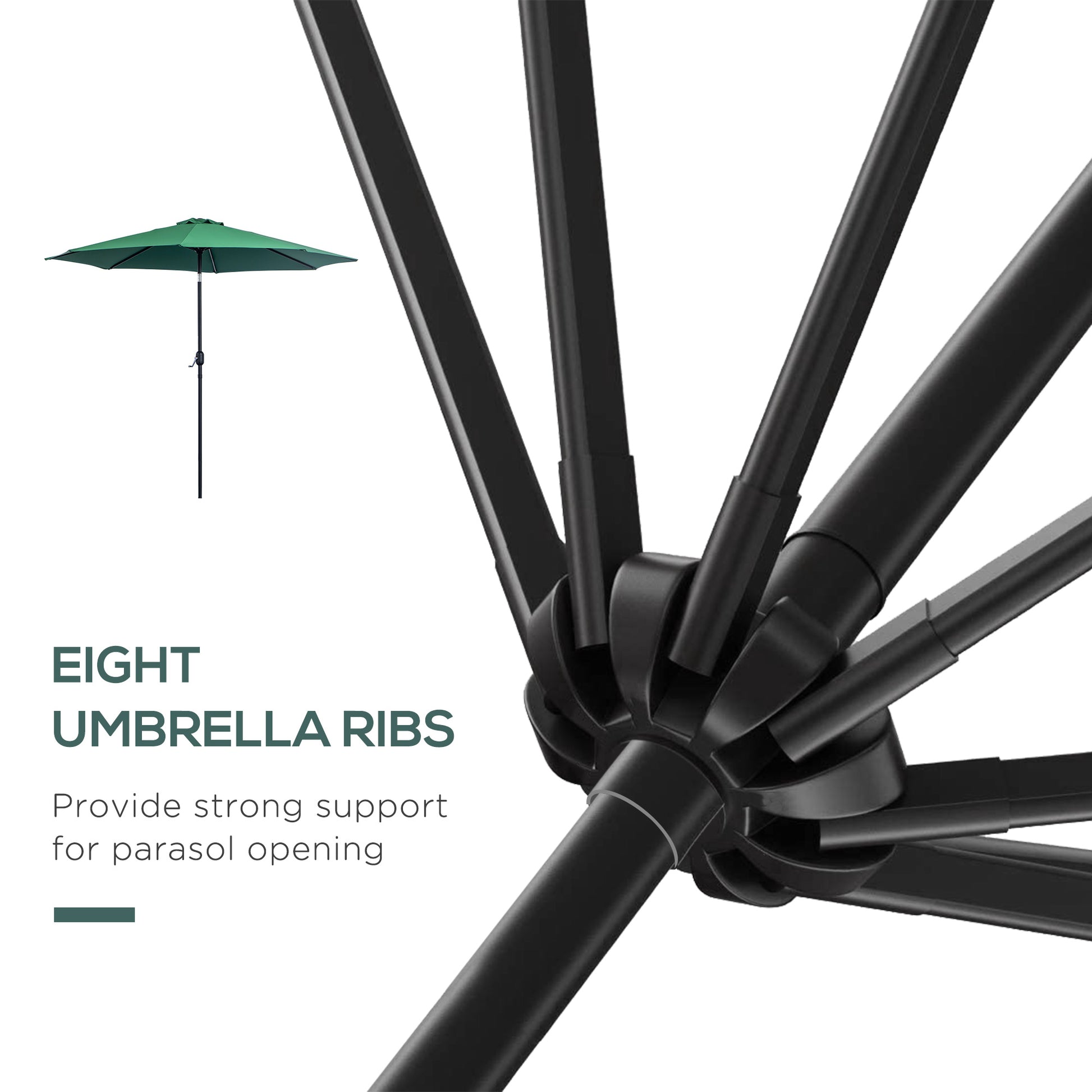 10' x 8' Round Market Umbrella, Patio Umbrella with Crank Handle and Tilt, Outdoor Parasol for Garden, Bench, Lawn, Gree
