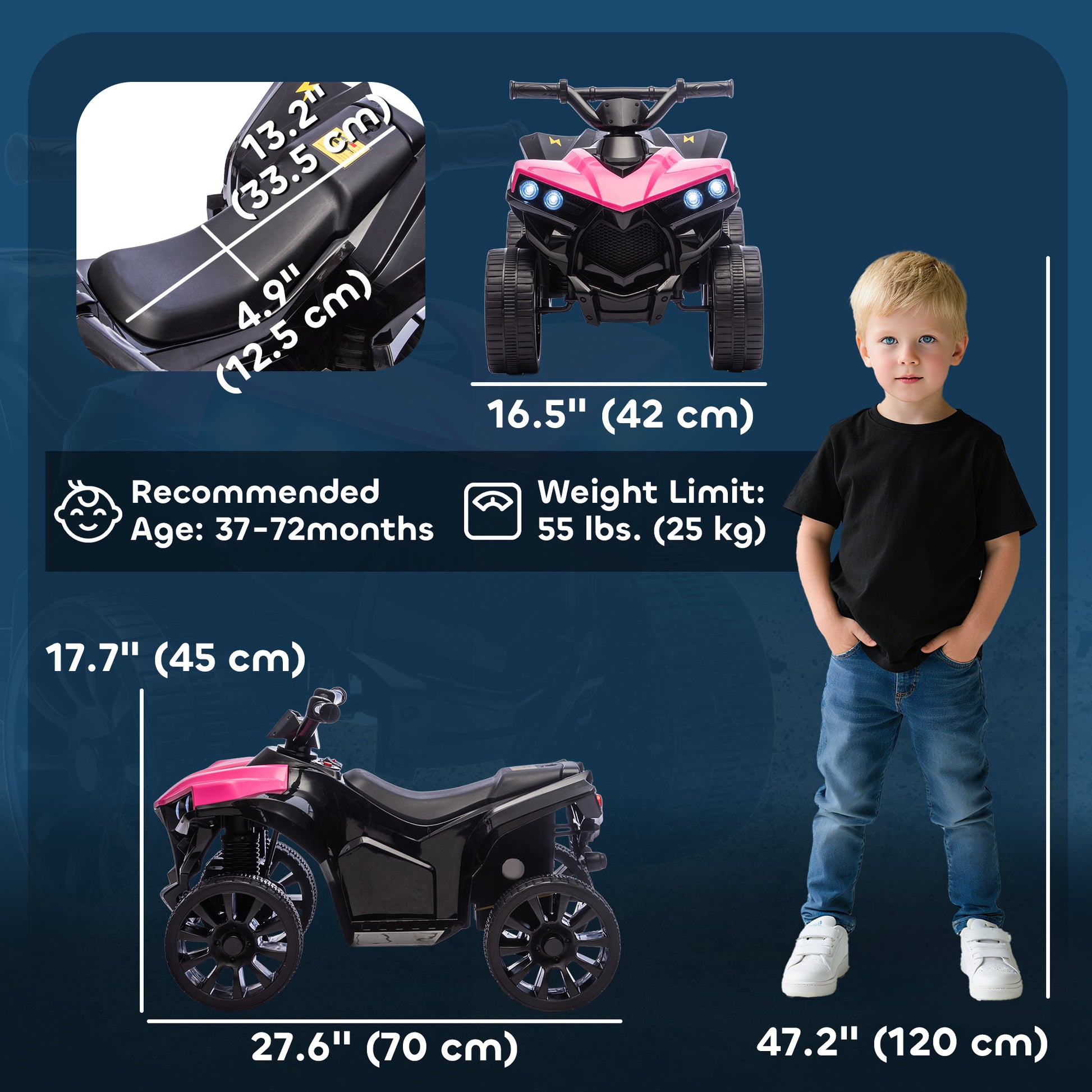Qaba 6V Kids ATV, 4 Wheeler Electric Ride on Car with Music and LED Headlights, for Ages 37-72 Months Boys and Girls, Pi