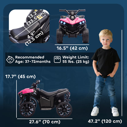 Qaba 6V Kids ATV, 4 Wheeler Electric Ride on Car with Music and LED Headlights, for Ages 37-72 Months Boys and Girls, Pi