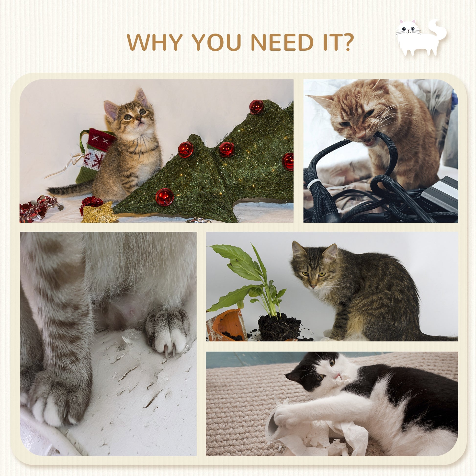 4Pcs Cat Wall Shelf with Scratching Post, Cat Wall Shelves for Relaxing, Climbing, Cat Wall With Soft Ladder, Hammock, P